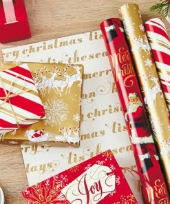 Hallmark Red And Gold 3-Pack Reversible Christmas Wrapping Paper, 120 Sq. Ft. -Department Store Shop 3Pack Red and Gold Reversible Christmas Wrapping Paper 5JXW1029 02