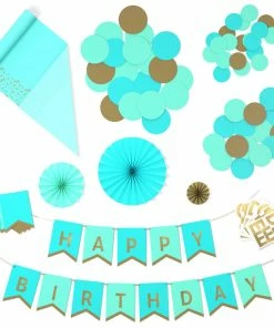 Hallmark Color Pop Party Decor Kit, Aqua And Gold
