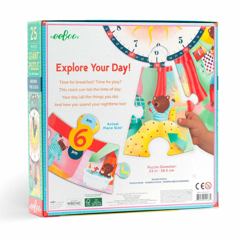 Eeboo Around The Clock 25-Piece Giant Jigsaw Puzzle For Kids 3 Eeboo Around The Clock 25-Piece Giant Jigsaw Puzzle For Kids - Image 3