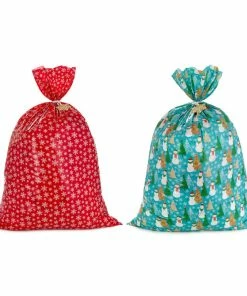 Hallmark Snowmen On Blue And Snowflakes On Red 2-Pack Giant Plastic Christmas Gift Bags