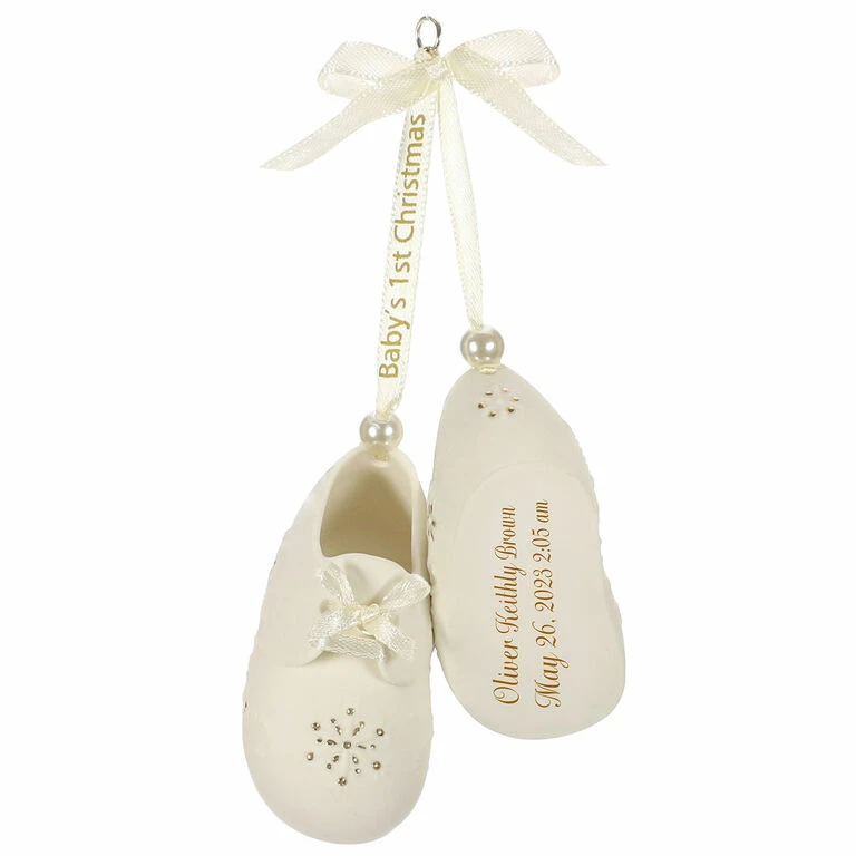 Baby’s First Christmas Booties Porcelain Personalized Ornament 1 Baby’s First Christmas Booties Porcelain Personalized Ornament
