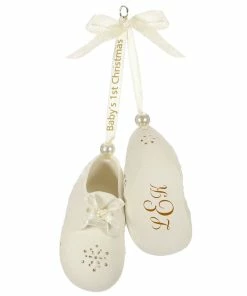 Baby's First Christmas Monogram Booties Porcelain Personalized Ornament