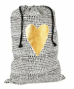 Hallmark 28" Black Dots With Heart Fabric Gift Bag With Tag