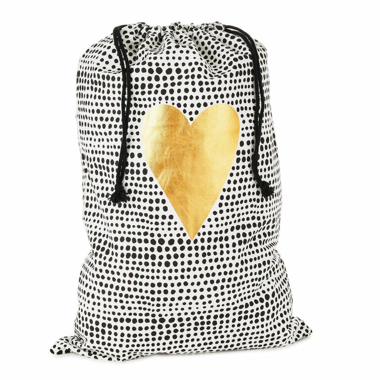 Hallmark 28" Black Dots With Heart Fabric Gift Bag With Tag 1 Hallmark 28" Black Dots With Heart Fabric Gift Bag With Tag