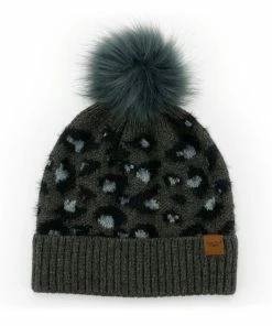 Britt’s Knits Black Snow Leopard Women's Knit Pom Hat