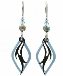 Black And Blue Diamond Layered Metal Drop Earrings