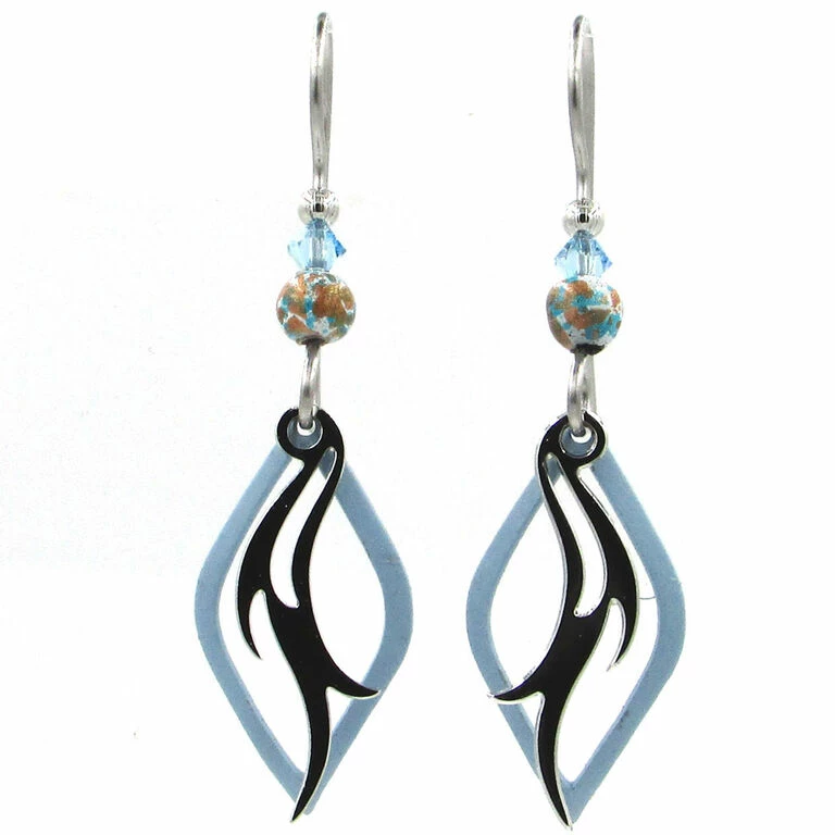 Black And Blue Diamond Layered Metal Drop Earrings 1 Black And Blue Diamond Layered Metal Drop Earrings