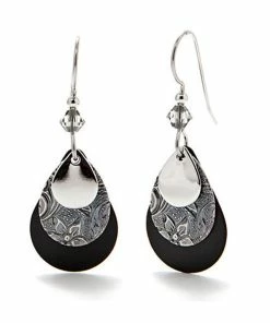 Silver Forest Black And Silver-Tone Layered Metal Teardrop Earrings