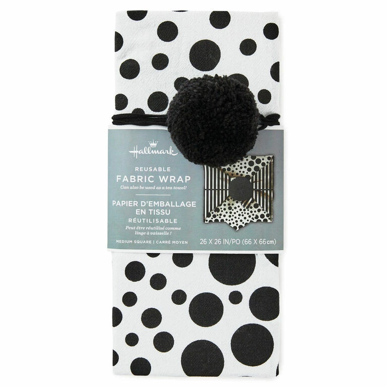 Hallmark 26" Black-and-White Fabric Gift Wrap With Elastic Band 6 Hallmark 26" Black-and-White Fabric Gift Wrap With Elastic Band - Image 6