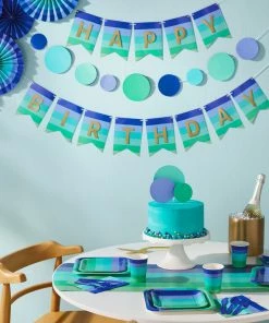 Hallmark Color Pop 96-Piece Tableware Basics Party Kit, Cool Ombré Stripe -Department Store Shop Blue Green Stripe Party in a Box Party Supplies 5CLP1009 03