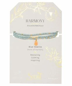 Gold, Sunstone And Blue Howlite Wrap Bracelet/Necklace With Teardrop Charm