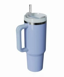 Blue Insulated Stainless Steel Travel Mug With Straw, 40 Oz.