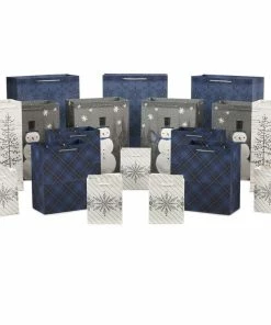 Hallmark Bulk Blue And Gray 18-Pack Holiday Gift Bags, Assorted Sizes And Designs