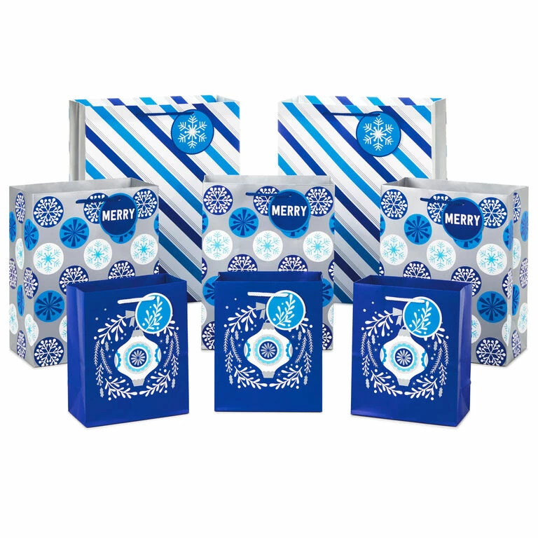 Hallmark Blue And Silver 8-Pack Holiday Gift Bags, Assorted Sizes And Designs 1 Hallmark Blue And Silver 8-Pack Holiday Gift Bags, Assorted Sizes And Designs