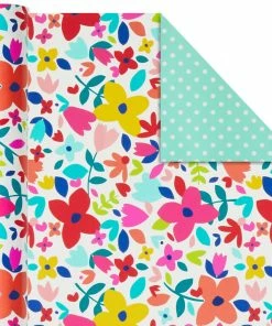 Hallmark Bright Florals 3-Pack Reversible Wrapping Paper, 120 Sq. Ft. Total -Department Store Shop Bright Flowers 3Pack Reversible Wrapping Paper 5EWR2433 04