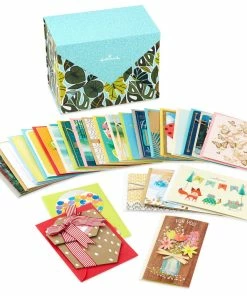 Hallmark Premium Assorted Handmade All-Occasion Cards In Leaf Print Organizer, Box Of 24