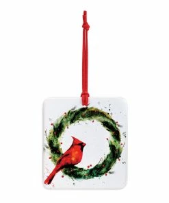 Cardinal On Holly Wreath Magnet Ornament And Matching Card