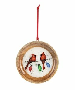 Cardinals On Light String Wood Ornament