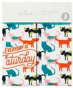 Hallmark Everyday Is Caturday Funny Crew Socks -Department Store Shop Caturday Cat Illustrations Novelty Crew Socks 1SOX2080 02
