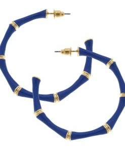 Celeste Blue Enamel Bamboo Hoop Earrings