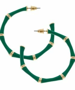 Celeste Green Enamel Bamboo Hoop Earrings