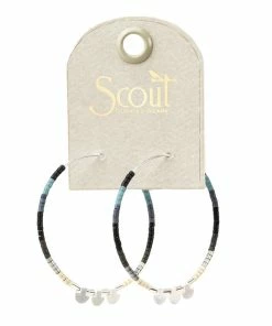 Chromacolor Miyuki Bead Black, Multicolor And Silver Large Hoop Earrings