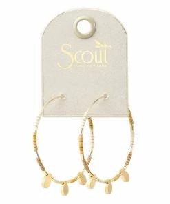 Chromacolor Miyuki Bead Neutral, Multicolor And Gold Large Hoop Earrings