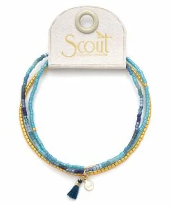 Cobalt Blue, Multicolor And Gold Beaded Bracelets, Set Of 3