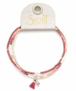 Blush, Multicolor And Silver Beaded Bracelets, Set Of 3