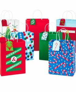 Hallmark Colorful Christmas Gift Bags With Mix And Match Tags, Assorted Sizes And Designs