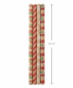 Hallmark Classic Christmas 4-Pack Kraft Wrapping Paper Assortment, 88 Sq. Ft. -Department Store Shop Colorful Kraft Assortment Christmas Wrapping Paper 5JXW1038 08