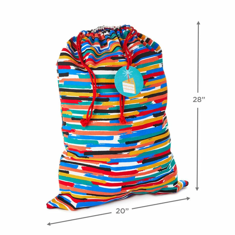 Hallmark 28" Colorful Stripes Fabric Gift Bag With Tag - Image 3
