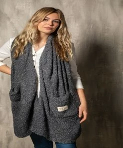 Demdaco Charcoal Giving Shawl -Department Store Shop Dark Gray Plush Shawl with Pockets 1004440085 02