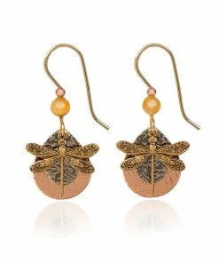 Silver Forest Dragonfly On Mixed Metal Teardrop Earrings