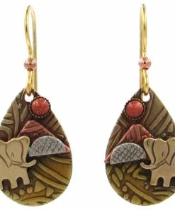 Elephant On Mixed Metal Teardrop Earrings