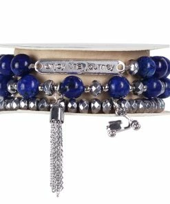Soul Stacks Enjoy The Journey Beaded Stretch Bracelets, Set Of 3 -Department Store Shop Enjoy the Journey BlueSilver Beaded Stretch Bracelets STXJRN 03