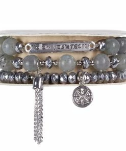 Soul Stacks Follow Your Heart Beaded Stretch Bracelets, Set Of 3 5 Soul Stacks Follow Your Heart Beaded Stretch Bracelets, Set Of 3 -Department Store Shop Follow Your Heart GraySilver Beaded Stretch Bracelets STXHRT 03