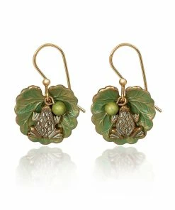Silver Forest Frog On Lily Pad Layered Gold-Tone Metal Drop Earrings