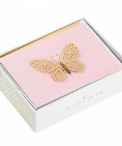 Hallmark Gold Butterfly On Pink Blank Note Cards, Box Of 8