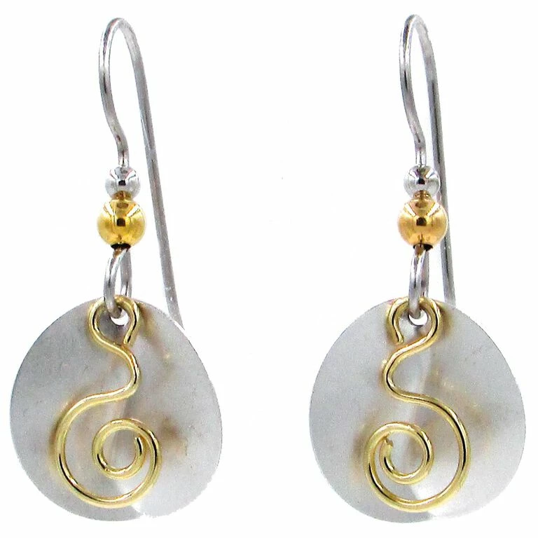 Gold Coil And Silver Creased Disc Drop Earrings 1 Gold Coil And Silver Creased Disc Drop Earrings