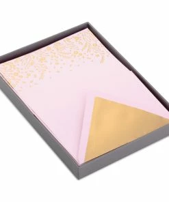Hallmark Gold Floral On Pink Stationery Set, Box Of 20