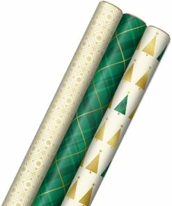 Hallmark Gold And Green 3-Pack Christmas Wrapping Paper Assortment, 120 Sq. Ft.