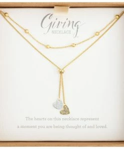 Double Heart Charms Giving Necklace, 35" 4 Double Heart Charms Giving Necklace, 35" -Department Store Shop Gold and Silver Heart Charms Layered Necklace 1004440102 02