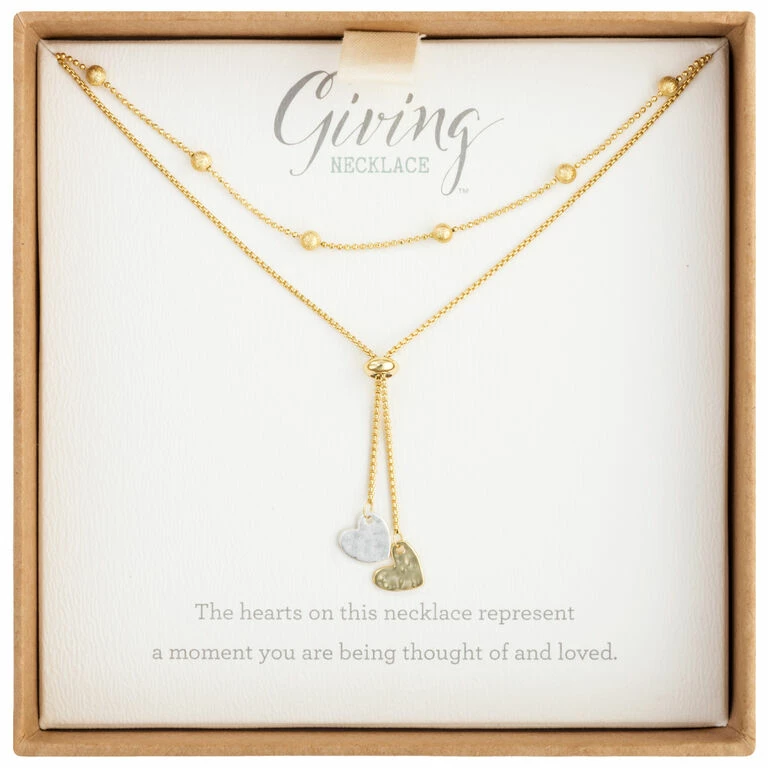 Double Heart Charms Giving Necklace, 35" 2 Double Heart Charms Giving Necklace, 35" - Image 2