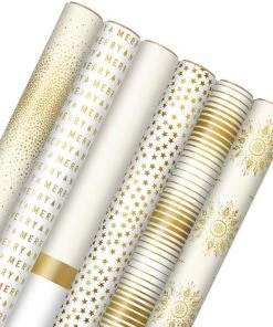 Hallmark Gold And White 6-Pack Holiday Wrapping Paper Assortment, 180 Sq. Ft.