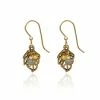 Silver Forest Gold-Tone Open Leaf Beaded Metal Drop Earrings