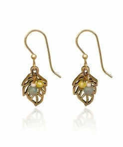 Silver Forest Gold-Tone Open Leaf Beaded Metal Drop Earrings