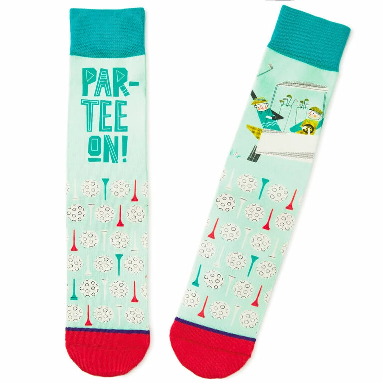 Hallmark Par-tee On Golf Funny Crew Socks 1 Hallmark Par-tee On Golf Funny Crew Socks