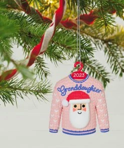 Hallmark Granddaughter Christmas Sweater 2023 Ornament -Department Store Shop Granddaughter Santa Sweater 2023 Keepsake Ornament 1399QGO2549 02