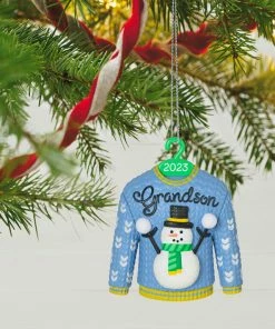 Hallmark Grandson Christmas Sweater 2023 Ornament -Department Store Shop Grandson Snowman Sweater 2023 Keepsake Ornament 1399QGO2557 02